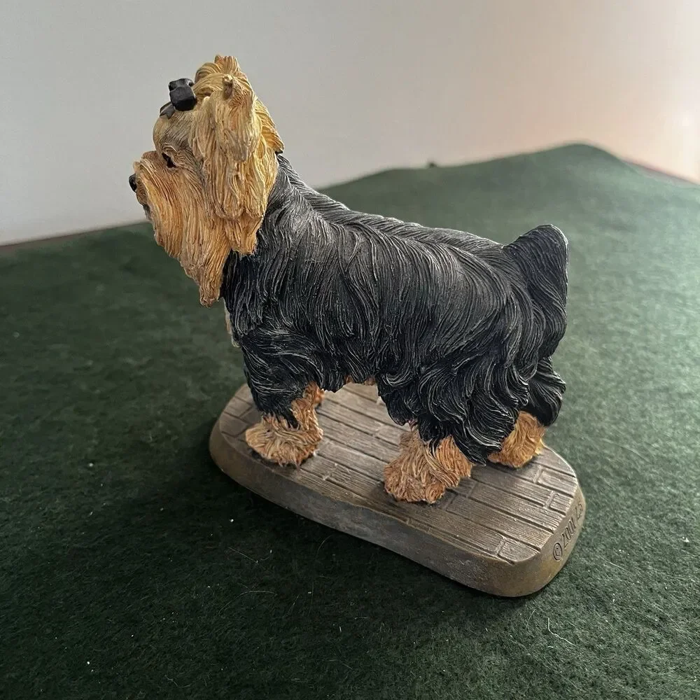 Vintage Hand Painted Resin Yorkshire Terrier Dog on Plank Base Living Stone 2001